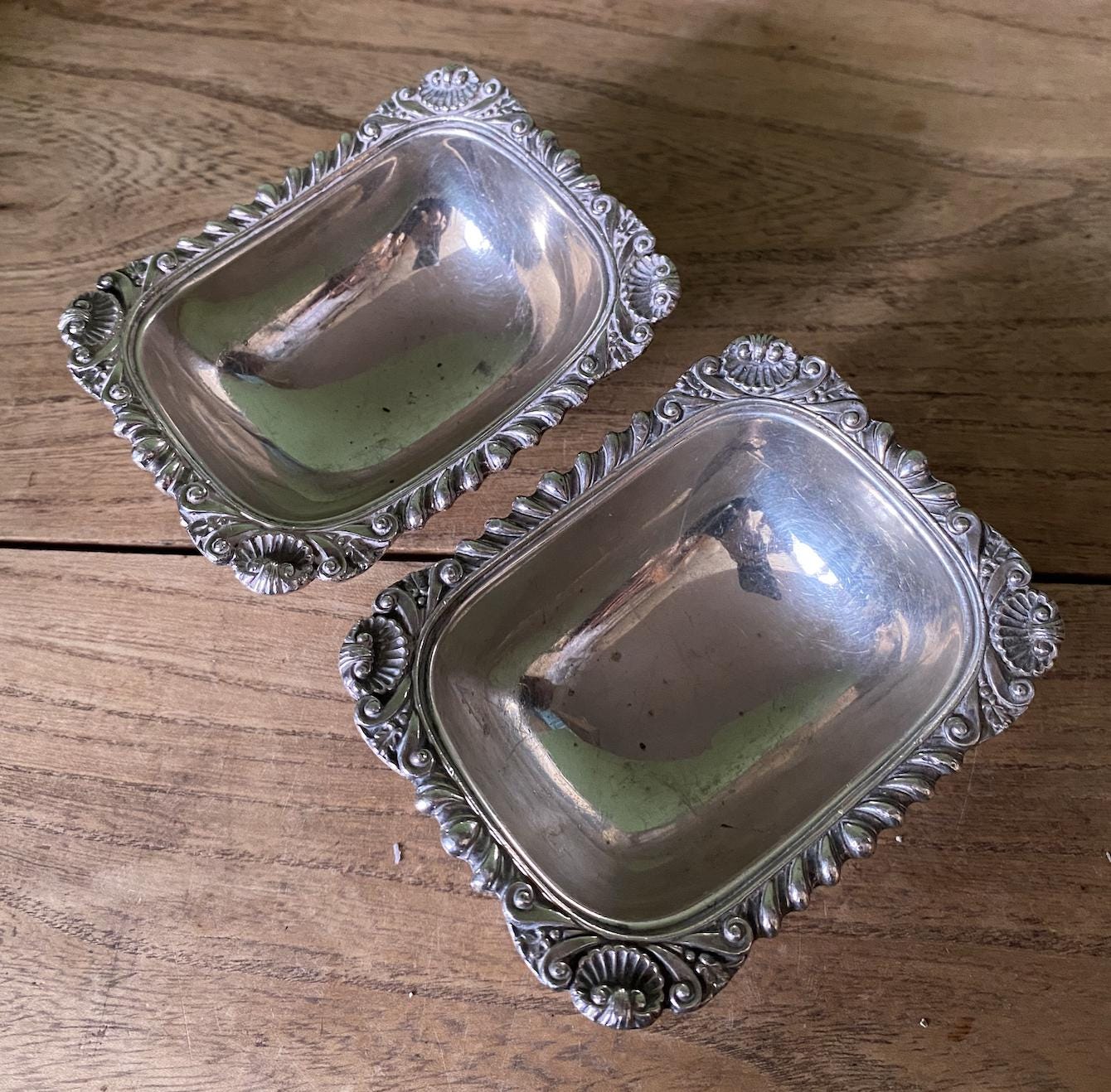 Pair of Antique Metal Decorative Salt Cellars