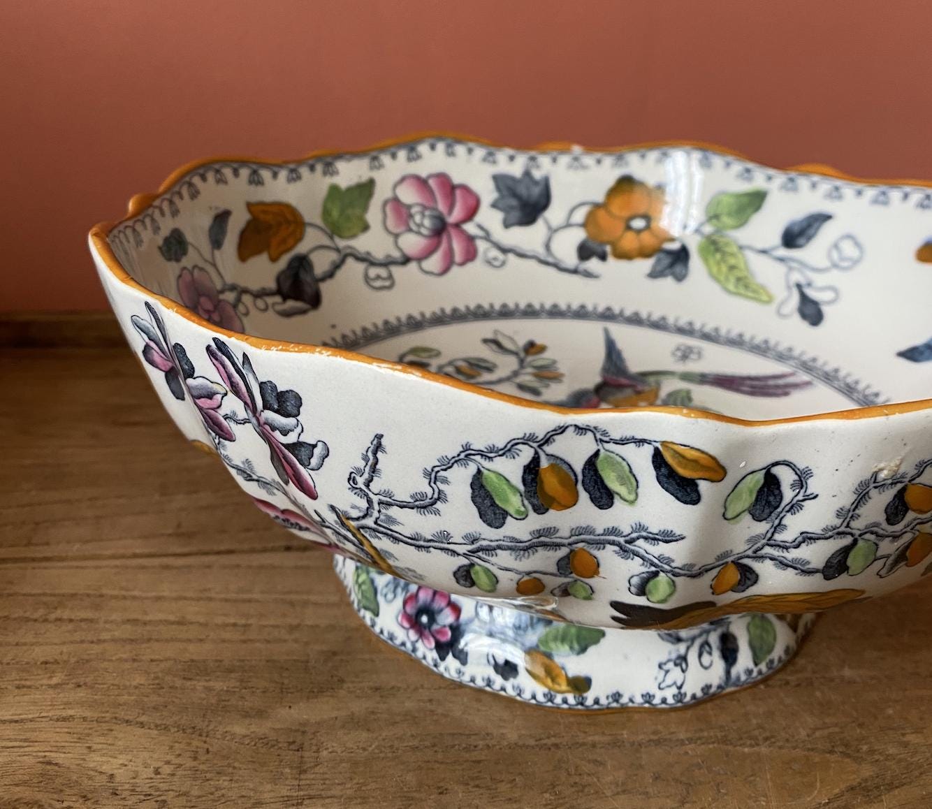 Mason Ironstone Flying Bird Large Pedestal Bowl