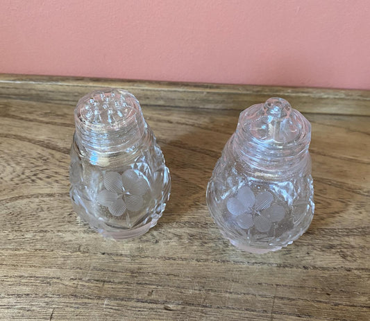 Cut Glass & Etched Salt and Pepper Shakers
