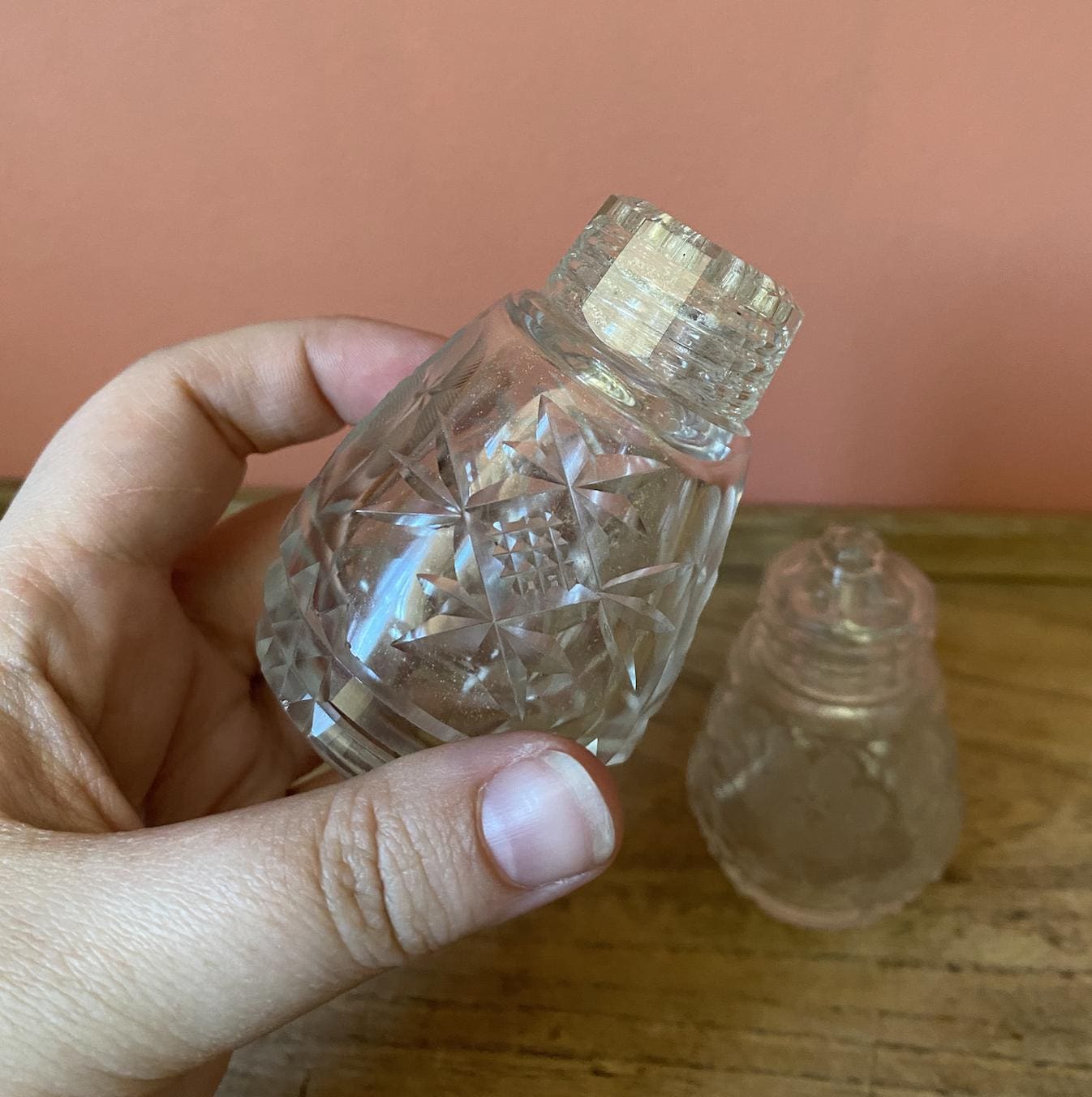 Cut Glass & Etched Salt and Pepper Shakers