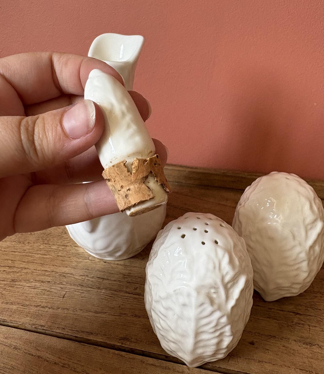 Coalport Countryside White Leaf Bone China Salt & Pepper | Vinegar Condiment Set
