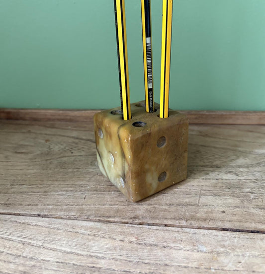 Green & Brown Stone Dice Pen Holder