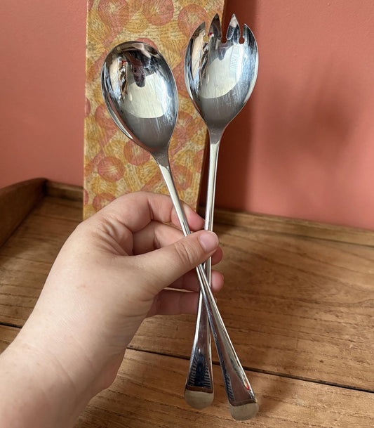 Pair of Chrome Plate Salad Servers in Original Box