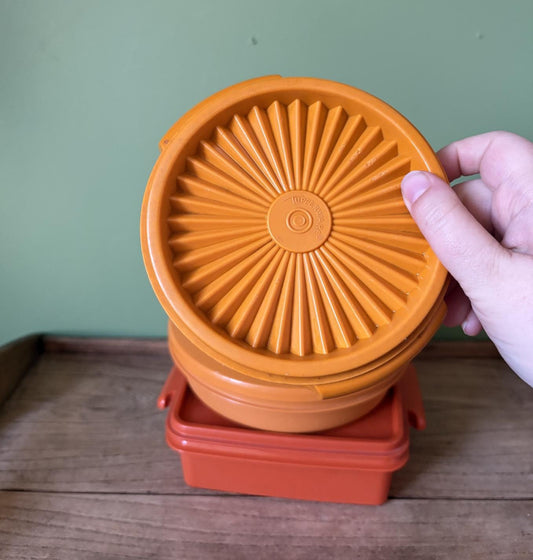 Trio of Orange Tupperware Containers - Mixed Sizes