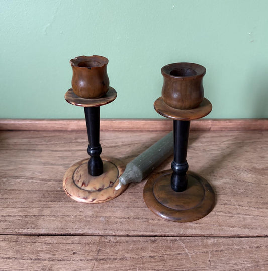 Non Matching Pair of Bakerlite Candle Stick Holders