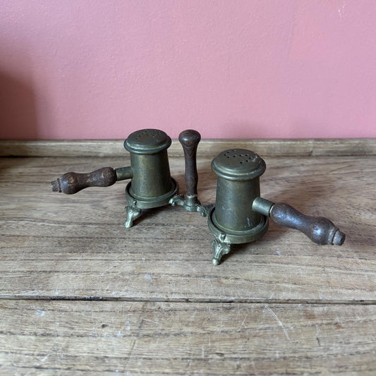 Brass and Wood Salt Pepper Shakers