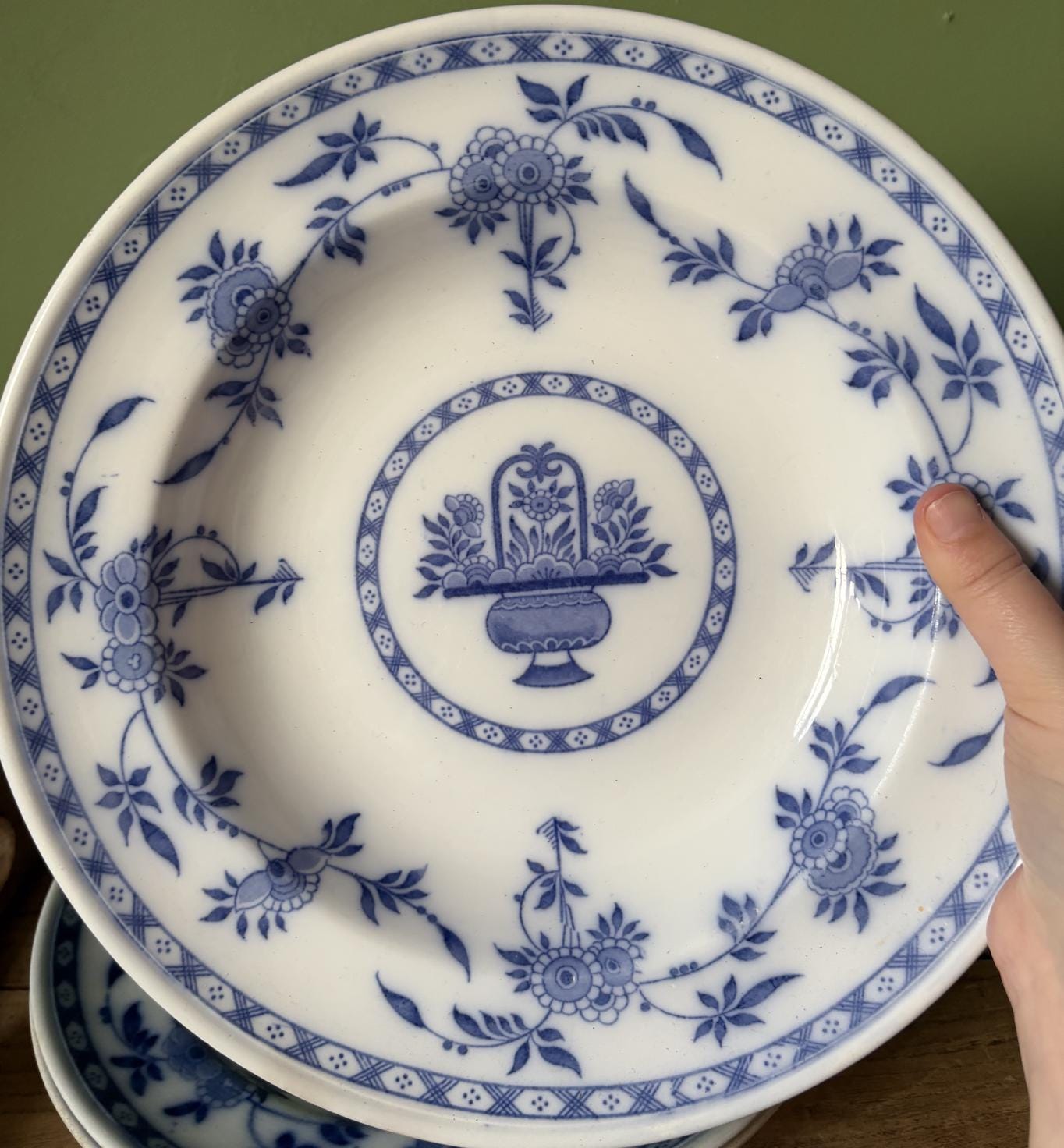 Three Minton Delph Large Shallow Bowls