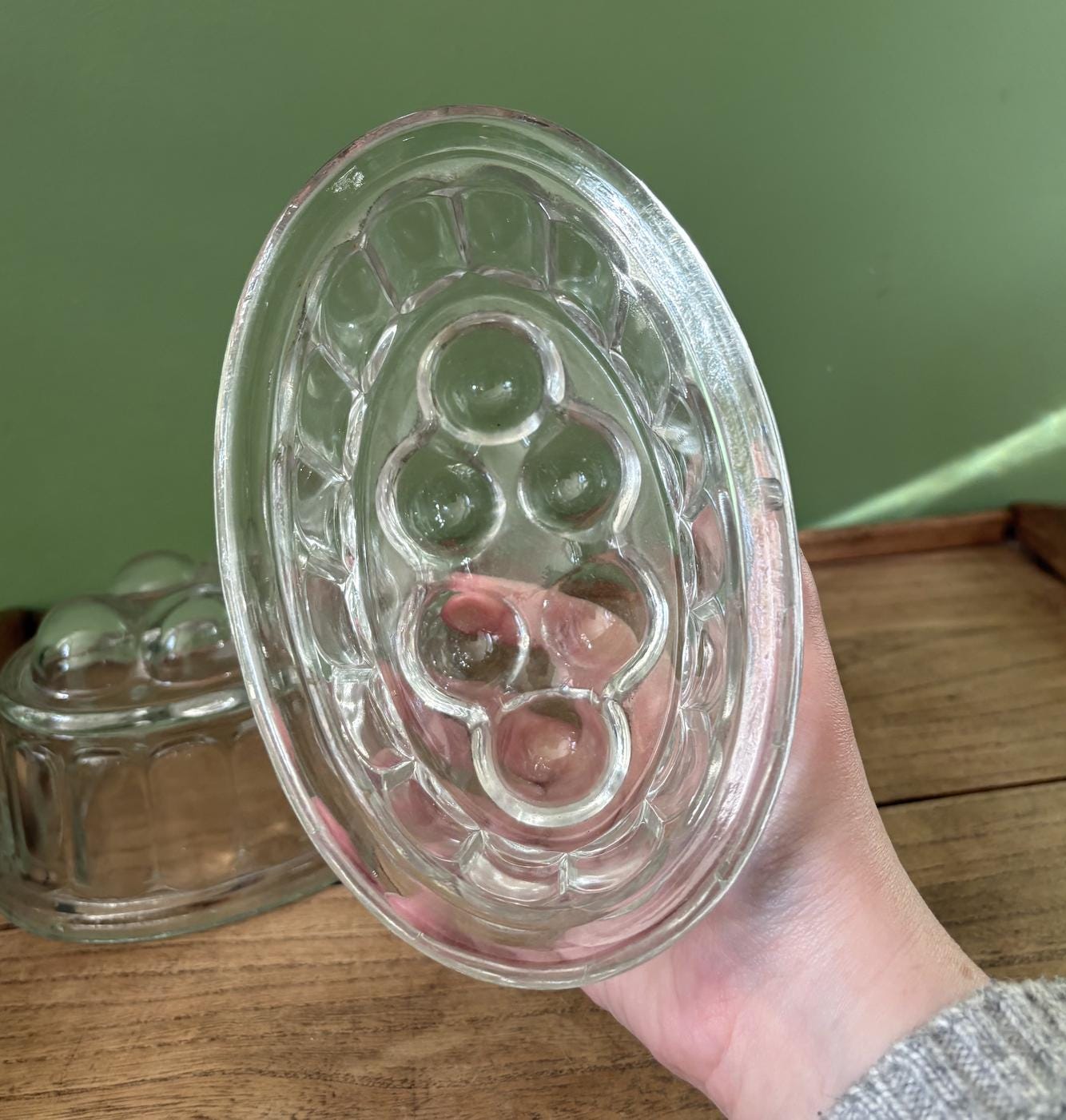 Two Large Bubble Glass Jelly Moulds
