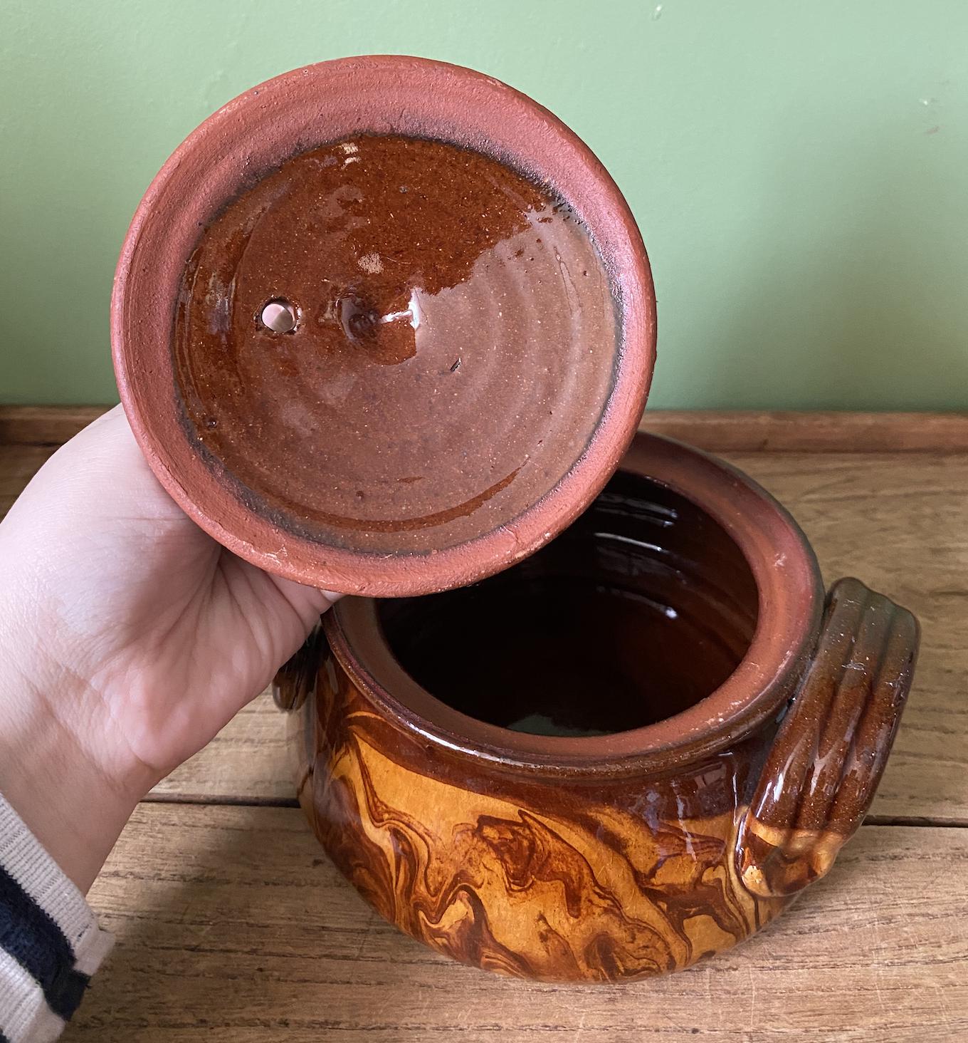 Handmade Clay Serving Pot with Lid and Handles