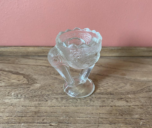 Vintage Moulded Clear Glass Kiwi Stork Bird Egg Cup