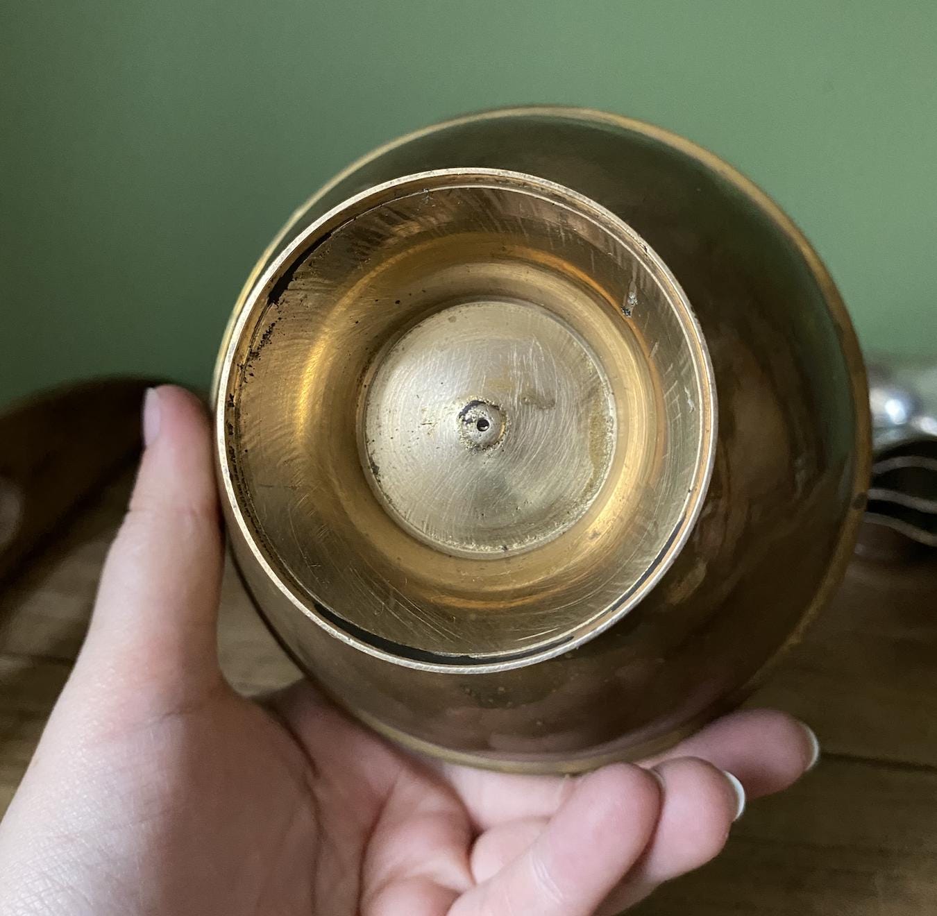 Brass Bowl with Handle and flared base