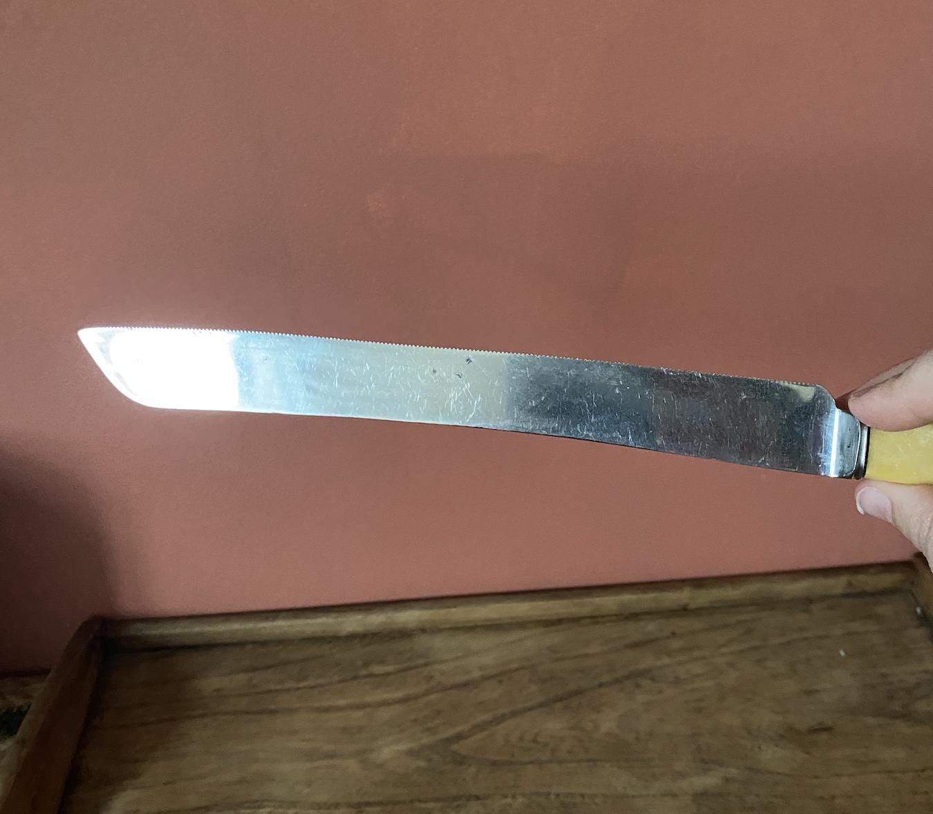 Vintage Faux Bone Handle Briar Serrata Bread Knife - Serrated Blade Sheffield Stainless Steel