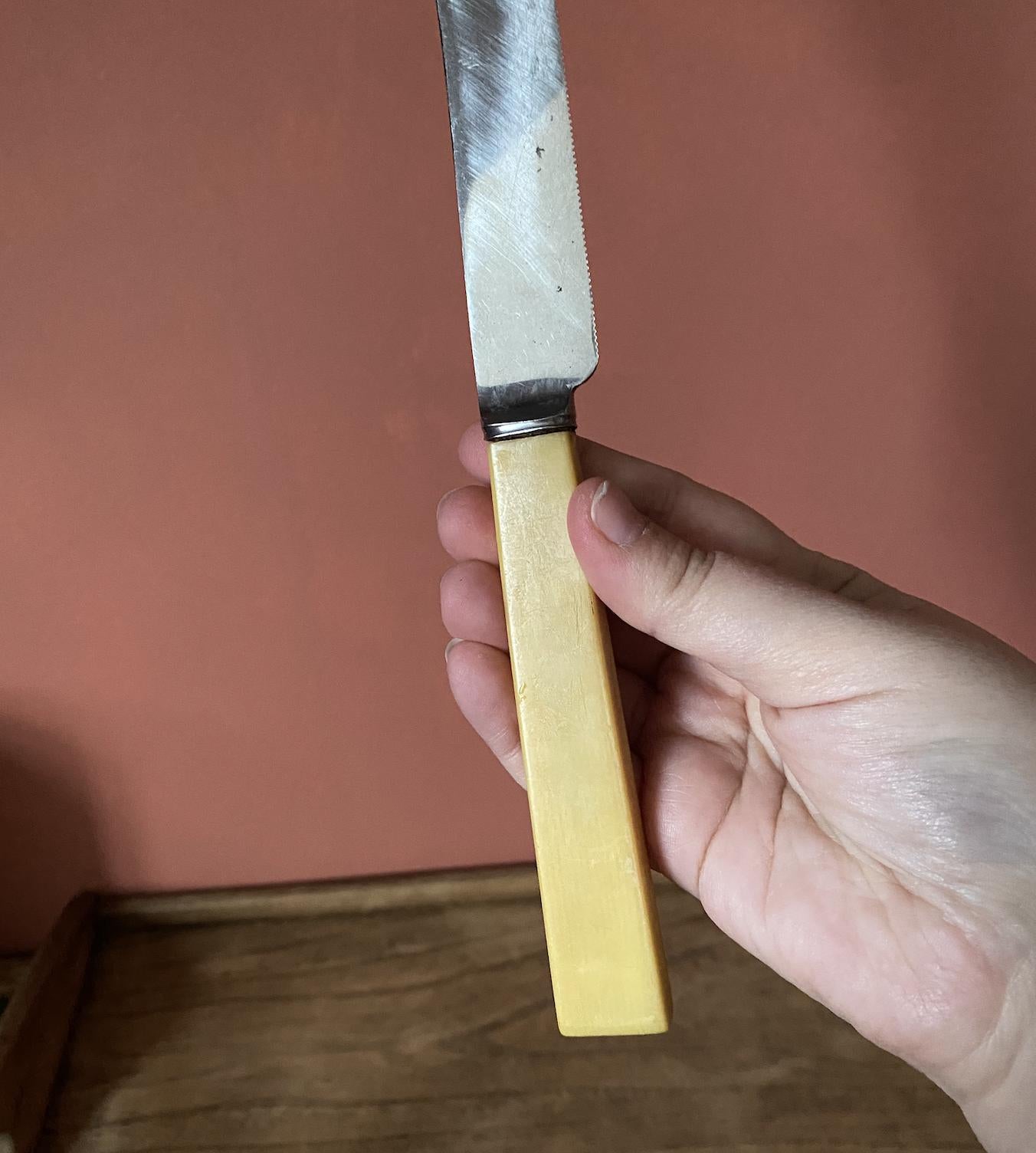 Vintage Faux Bone Handle Briar Serrata Bread Knife - Serrated Blade Sheffield Stainless Steel