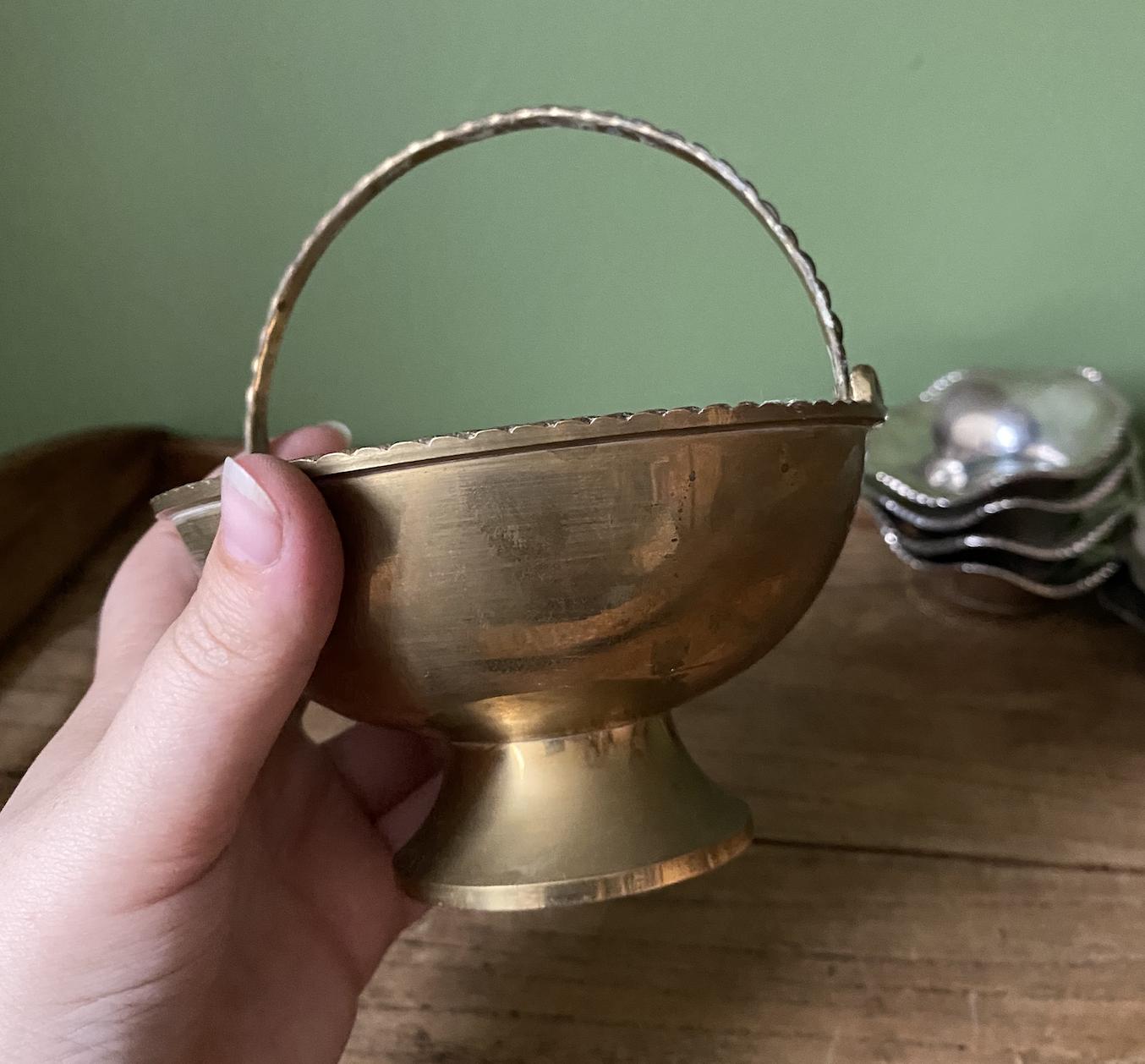 Brass Bowl with Handle and flared base