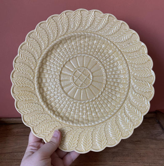 Bordallo Pinheiro Butter Yellow Basket Weave Dinner Plate