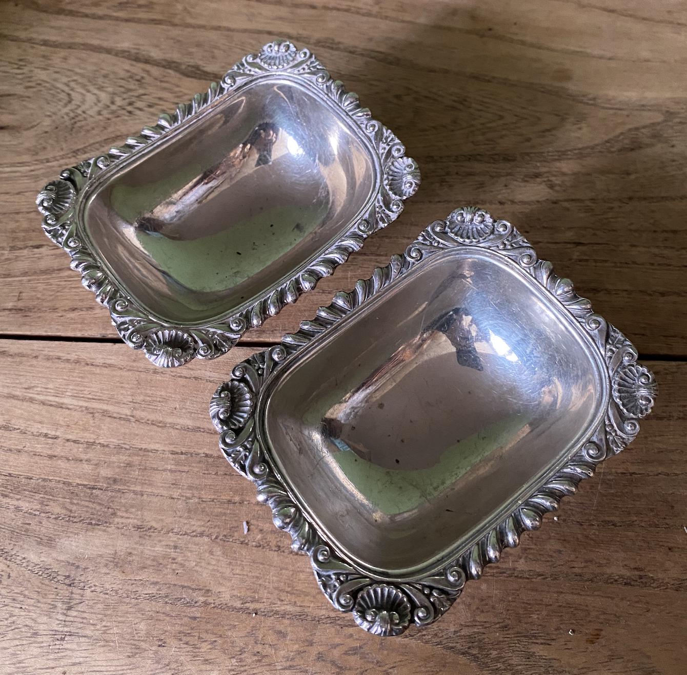 Pair of Antique Metal Decorative Salt Cellars