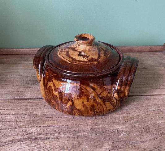 Handmade Clay Serving Pot with Lid and Handles