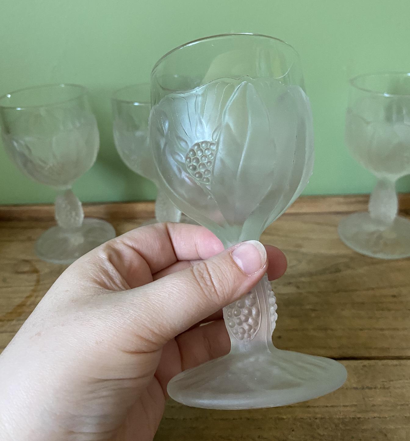 Set of 3 Vintage Taitu Frosted Italian Water Goblets
