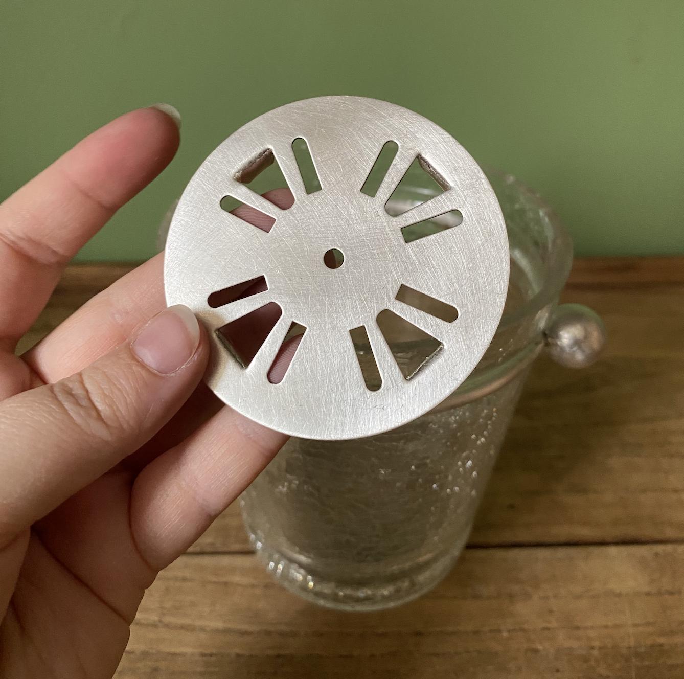 Retro Crackled Glass Ice Bucket with Silver Tongs and base tray