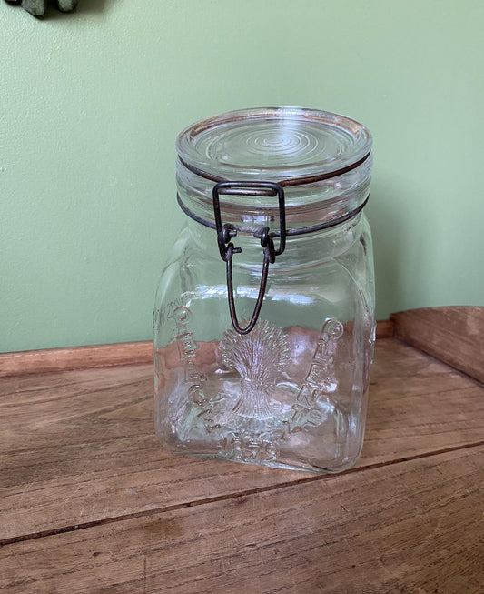 1879 Granny’s Product Vintage Latched Wired Glass Storage Jar Container Canister - 1 Quart