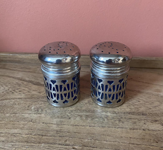 Godinger Cobalt Glass & Silver Salt Pepper Shakers