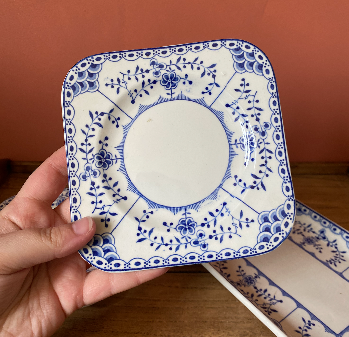 Saxon Staffordshire Blue and White Sandwich Platter - 5 Square Side Plates