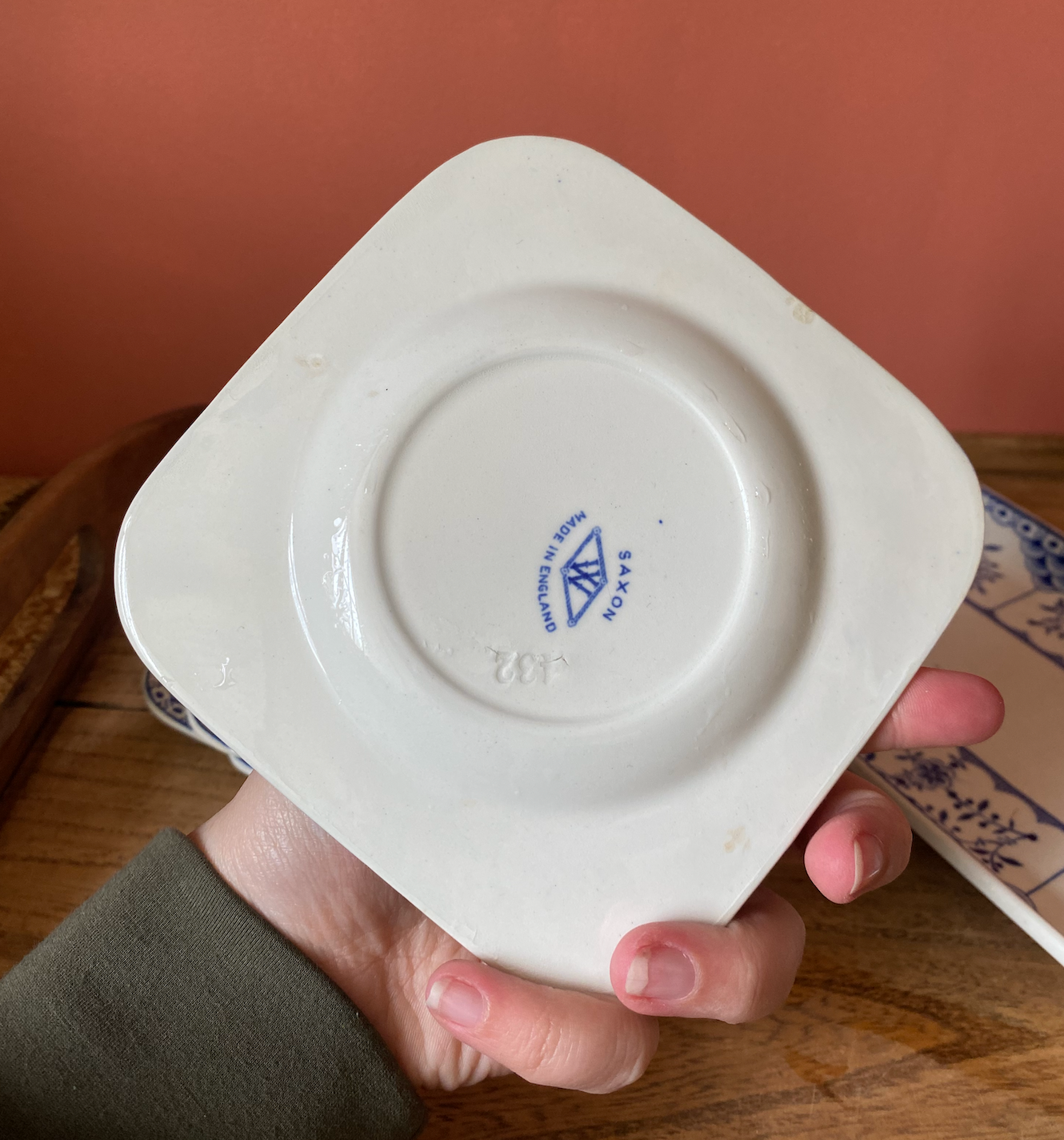 Saxon Staffordshire Blue and White Sandwich Platter - 5 Square Side Plates
