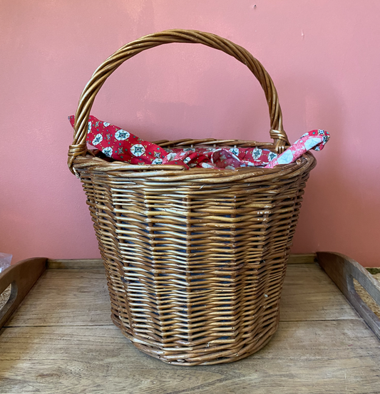 Tall Wicker Fully Lined 1930s Egg Gathering Basket