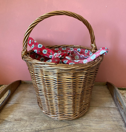 Tall Wicker Fully Lined 1930s Egg Gathering Basket