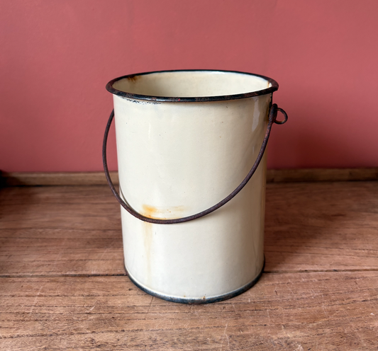Yellow Enamel Storage Pot with Handle