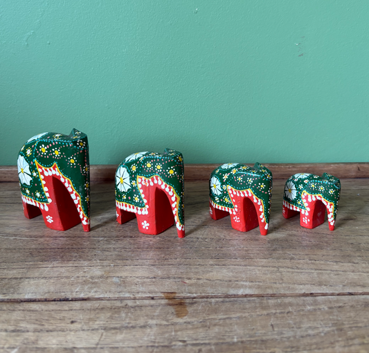 Set of 4 Hand Painted Elephants
