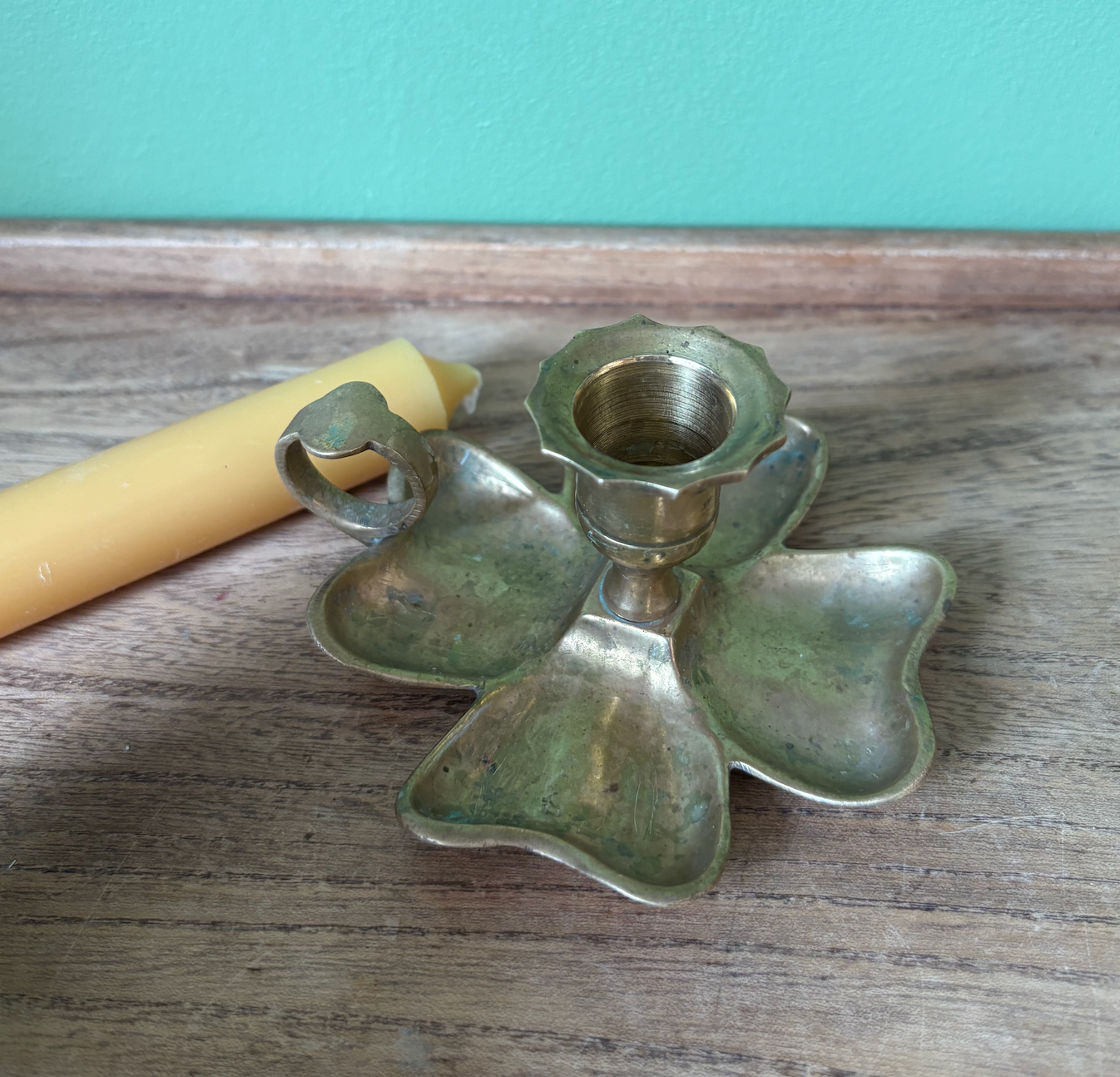 Brass 4 Leaf Clover Candle Holder