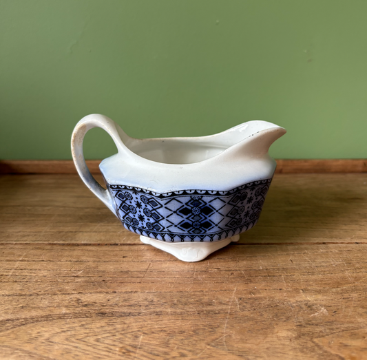 Flanders Lincoln Pottery French Blue & White Sauce Boat