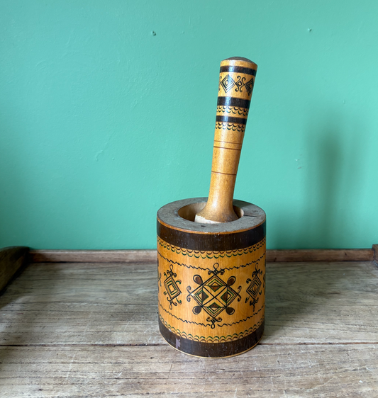 Decorative Wooden Mortar & Pestle