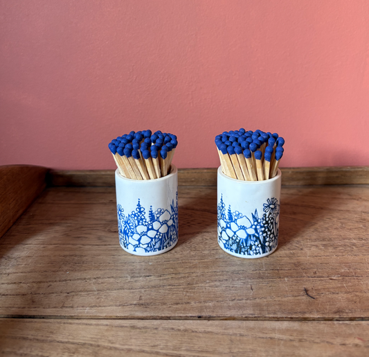 Hornsea Blue & White Floral Spice Pots for Matches