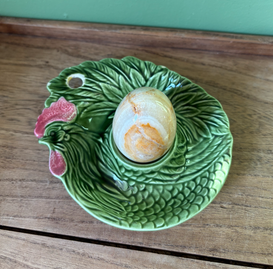 Green Rooster Egg Cup Plate