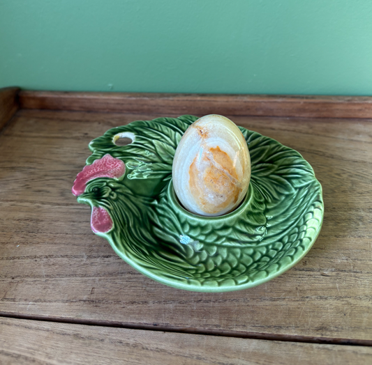 Green Rooster Egg Cup Plate