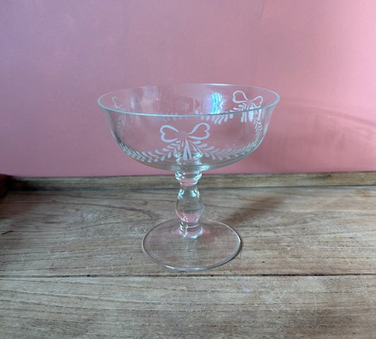 Etched Crystal Bow Pattern Compote Bowl