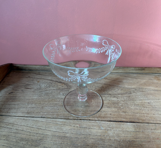 Etched Crystal Bow Pattern Compote Bowl