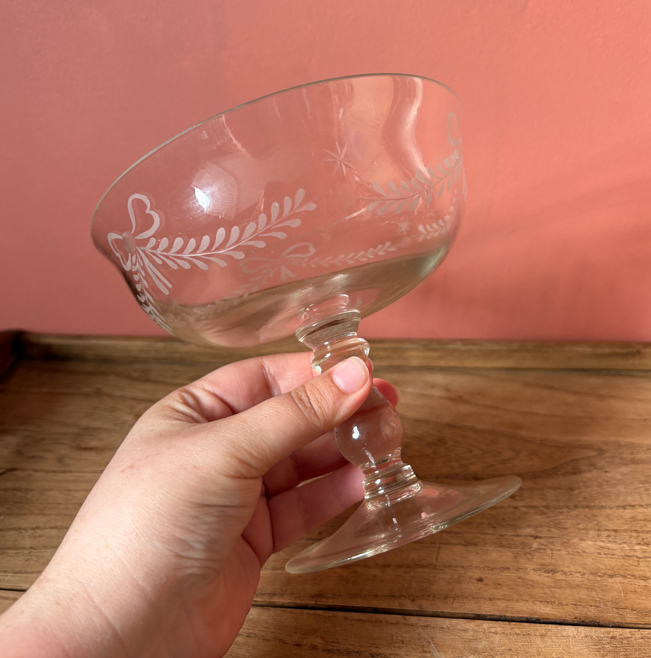 Etched Crystal Bow Pattern Compote Bowl