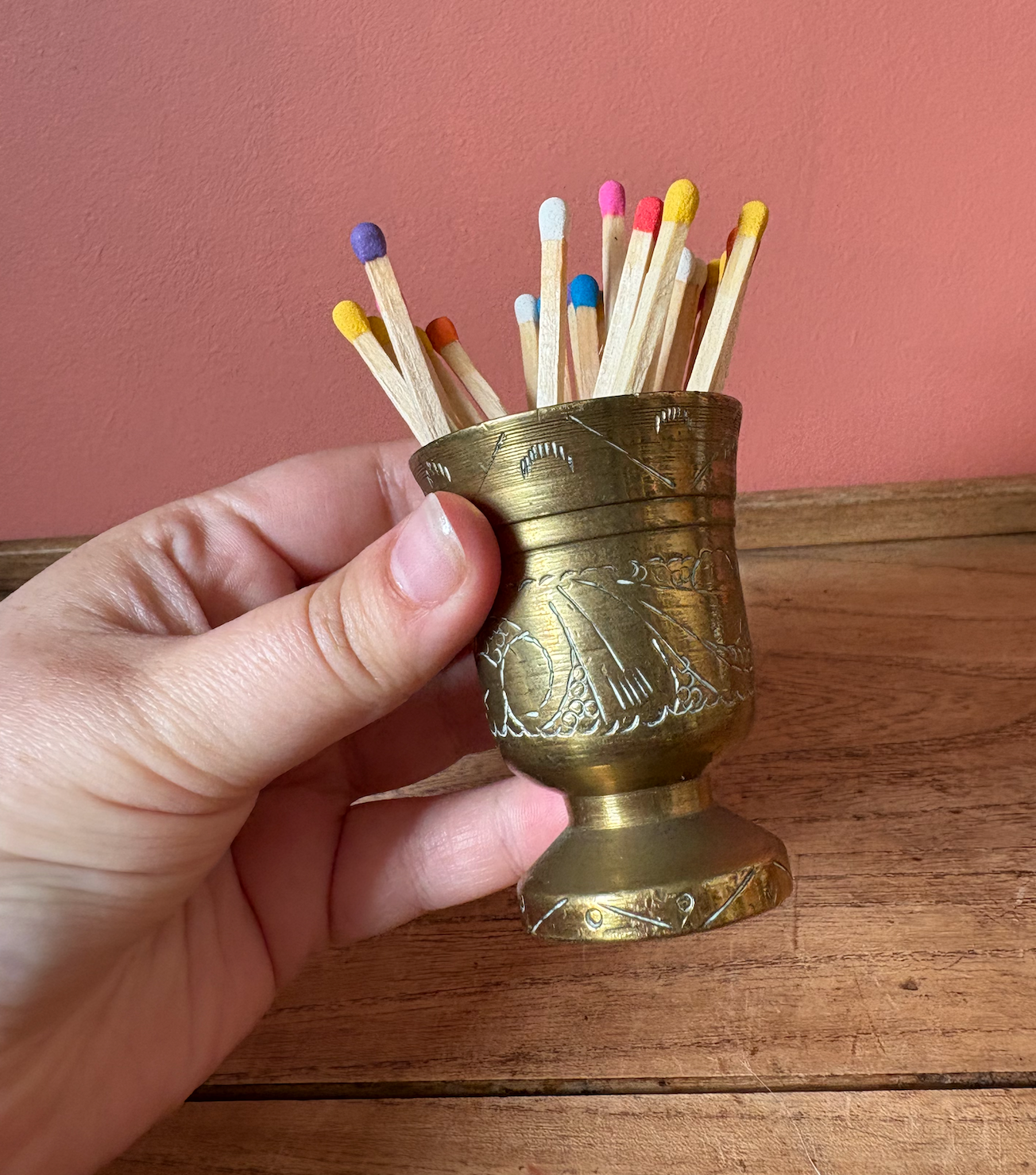 Etched Brass Pot for Matches