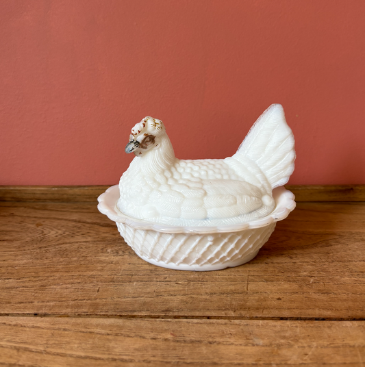Milk Glass Hen on Nest Bon Bon Dish