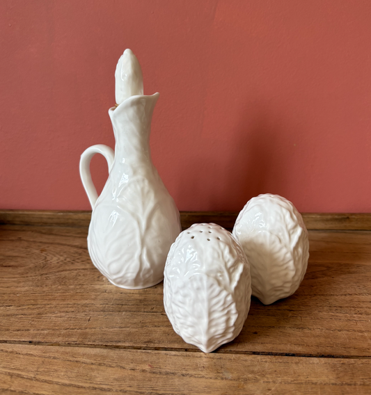 Coalport Countryside White Leaf Bone China Salt & Pepper | Vinegar Condiment Set