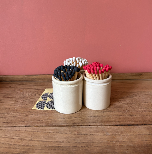 Beige Ceramic Pot with colourful Matches