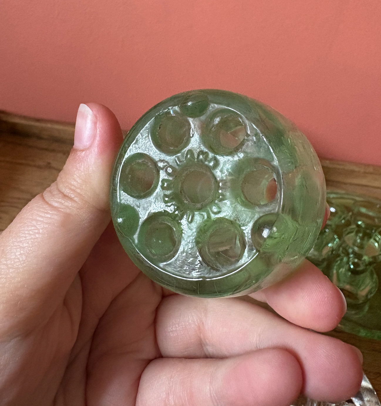 Selection of Green & Clear Glass Flower Frogs