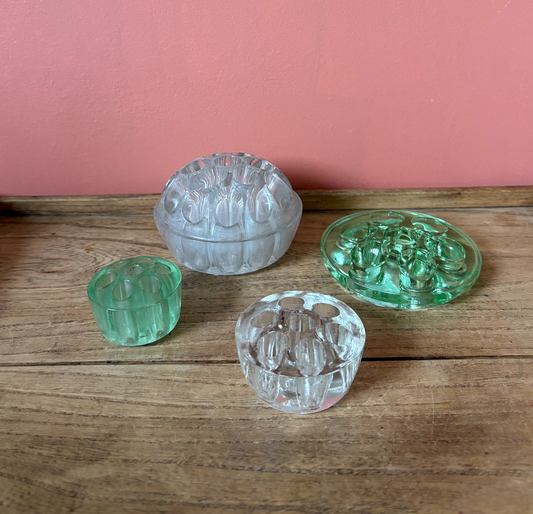 Selection of Green & Clear Glass Flower Frogs