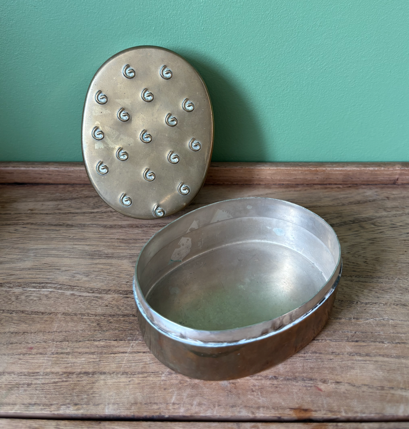 Oval Shaped Brassy Trinket Tin