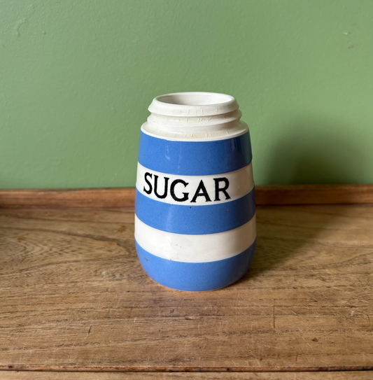 T G Green Cornishware Blue & White Striped Sugar Pot