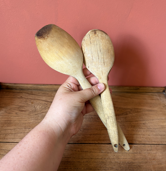 Pair of Rustic Wooden Cooking Spoons
