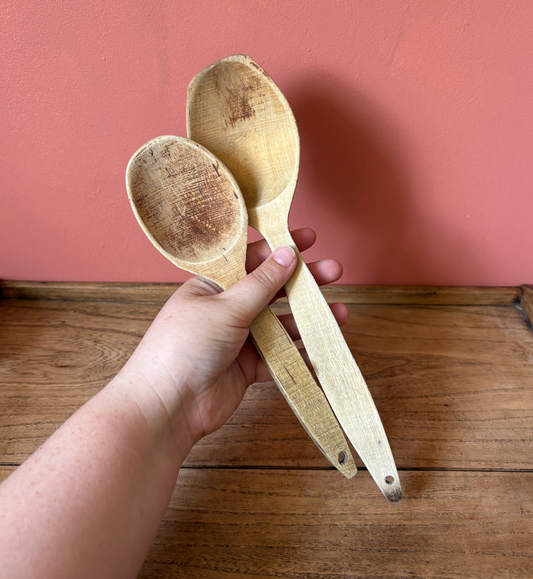Pair of Rustic Wooden Cooking Spoons